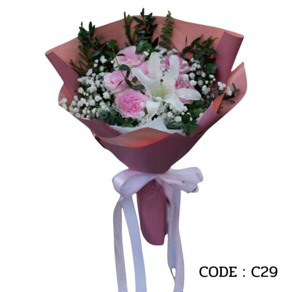 C29 ช่อกุหลาบนอก 6 ดอกลิลลี่