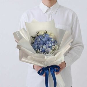 HY04-ช่อไฮเดรนเยียฟ้า-ขาว-ไซส์กลาง-สไตล์เกาหลี