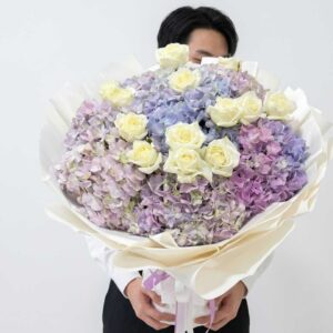 HY06-ช่อไฮเดรนเยียชมพูม่วง-กุหลาบขาว-ช่อใหญ่มาก