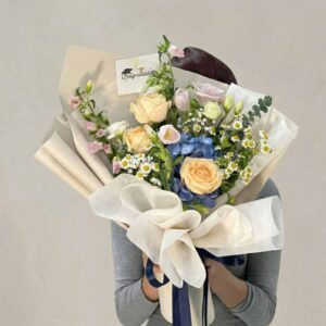 MPT05-ช่อไลเซนทัส-ไฮเดรนเยีย-โทนหลากสี-ห่อครีม-ยินดี