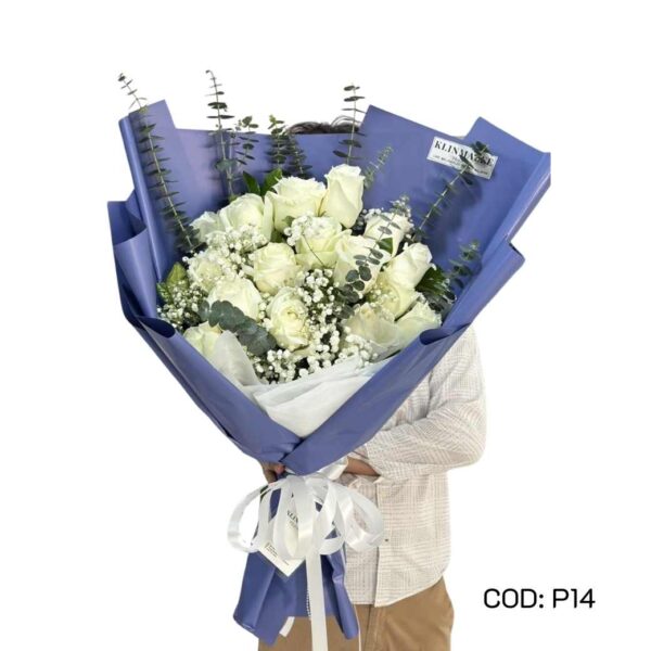 P14 กุหลาบนอก 15 ดอก ขาวอลังการ