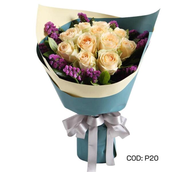 P20 กุหลาบแคนตาลูป 11 ดอก ใบพุธ