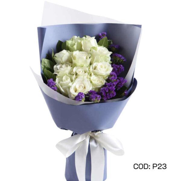 P23 กุหลาบขาวโอโม่ 11 ดอกสแตติส