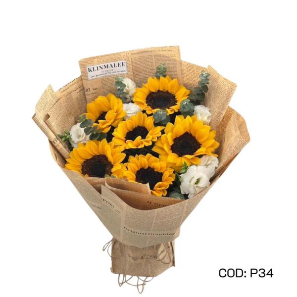 P34 ช่อทานตะวันตั้งได้ 6 ดอก ไลเซนทรัสขาว