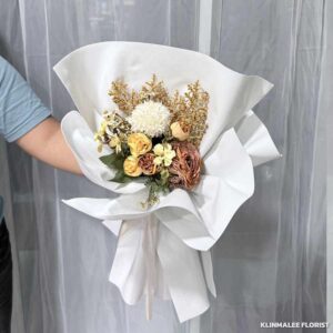 PE02-ช่อดอกไม้ประดิษฐ์ ห่อกระดาษโฟม โทนน้ำตาล มีจำกัด