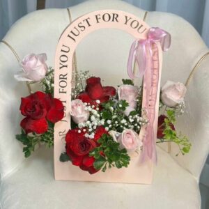 PHP02-กล่องถือดอกกุหลาบแดงชมพู-ยิปโซ-โทนรัก-กล่องถือสีชมพู