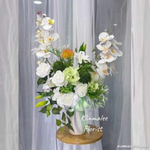 PVASEW01-แจกันดอกไม้ประดิษฐ์โทนขาวเขียว-พรีเมียม