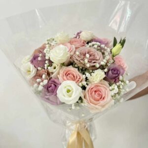 RM08-ช่อดอกไม้รวมสีพาสเทล-ชมพูม่วงขาว-ทรงพุ่ม-Sweet-Memories-มินิมอล