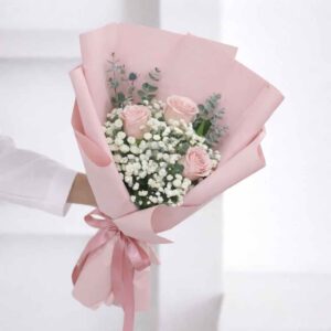 RP01-ช่อดอกกุหลาบสีชมพู-ห่อกระดาษสีชมพูหวาน-มินิมอล