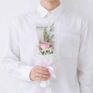 RP02-ช่อดอกกุหลาบสีชมพู1ดอก-ห่อทรงสูง-สไตล์เกาหลี