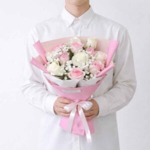 RP07-ช่อดอกกุหลาบสีชมพูขาว-ไซส์ใหญ่-ของขวัญวาเลนไทน์