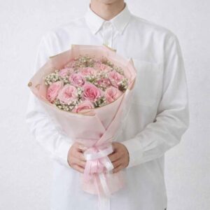 RP09-ช่อกุหลาบสีชมพูพาสเทล-ห่อกระดาษสีชมพูอ่อน-สไตล์มินิมอล