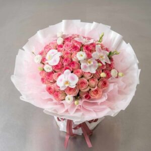 RP14-ช่อดอกไม้รวม-สีชมพูขาว-ทรงพุ่ม-Sweet-Orchid-บูเก้ดอกไม้สด