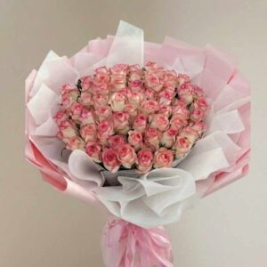 RP15-ช่อกุหลาบสีชมพูไล่เฉด-50ดอก-ทรงกลม-Pink-Gradation-ไซส์ใหญ่