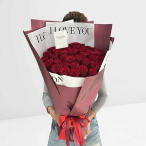 RR21-ช่อดอกกุหลาบสีแดง-ทรงสูง-I-LOVE-YOU-สไตล์เกาหลี-ของขวัญวาเลนไทน์