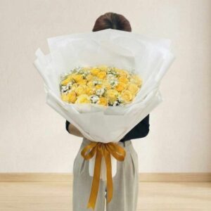 RY07-ช่อดอกกุหลาบสีเหลือง-ทรงกลม-Golden-Sunshine-กระดาษขาวมินิมอล