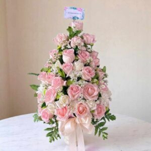 VASECLP02-แจกันดอกกุหลาบชมพู-หวาน-ดีทรงสูง