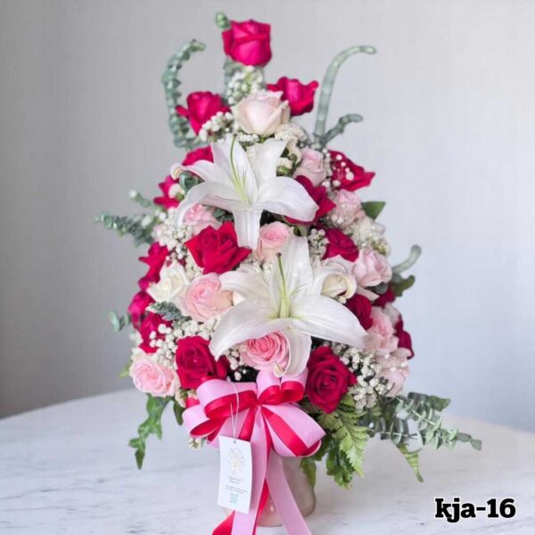 kja-16-แจกันดอกไม้สด ทรงสูง กุหลาบ ลิลลี่