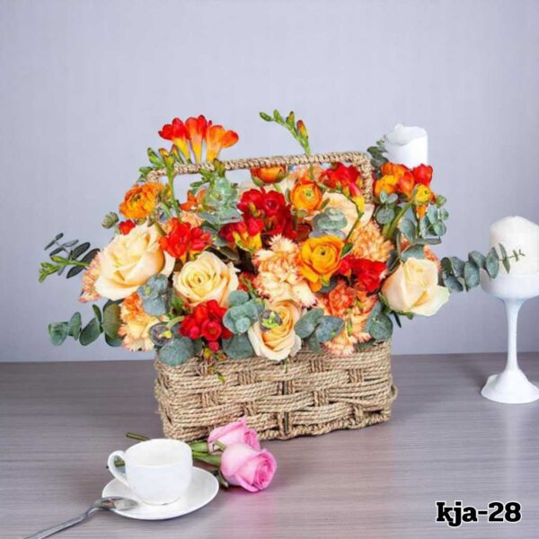kja-28-ตระกร้าดอกไม้ โทนส้ม