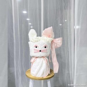Pdool02-ช่อดอกไม้ตุ๊กตา กระดาษดอกกุหลาบชาว โบว์ชมพู น่ารักมาก มีจำกัด