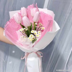 PP01-[ช่อดอกไม้ประดิษฐ์]- ดอกทิวลิป 5 ดอก เดซี่ เหมือนจริง