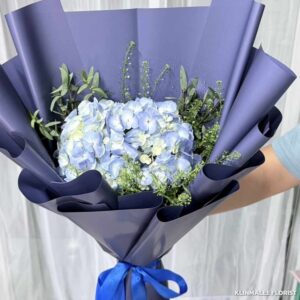 HY17-ช่อดอกไฮเดรนเยียฟ้า ห่อฟ้า เปิดหน้า