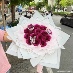 PPUR02-[ดอกไม้กริตเตอร์]-ช่อดอกไม้กริตเตอร์โทนม่วงเข้ม-ชมพู [เปลี่ยนโทนสีได้]