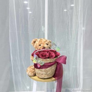Pdool03-ตระกร้าดอกไม้หมีเล็ก 30 CM ดอกไม้สบู่