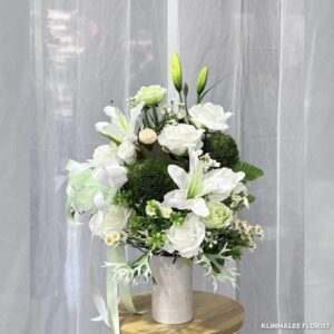 PVASEW04-แจกัน ดอกไม้โประดิษบ์โทน ขาวเขียว ไผ่เขียว